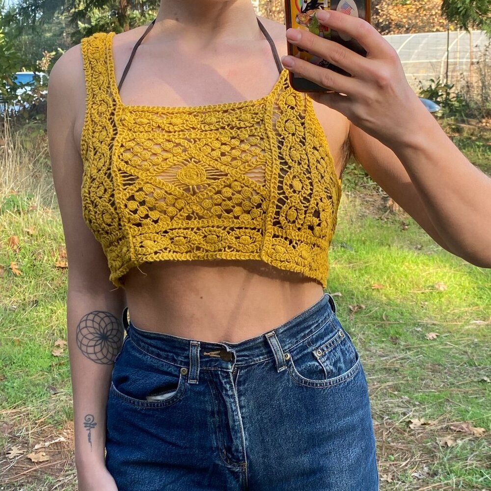 Mustard Crochet Crop Top